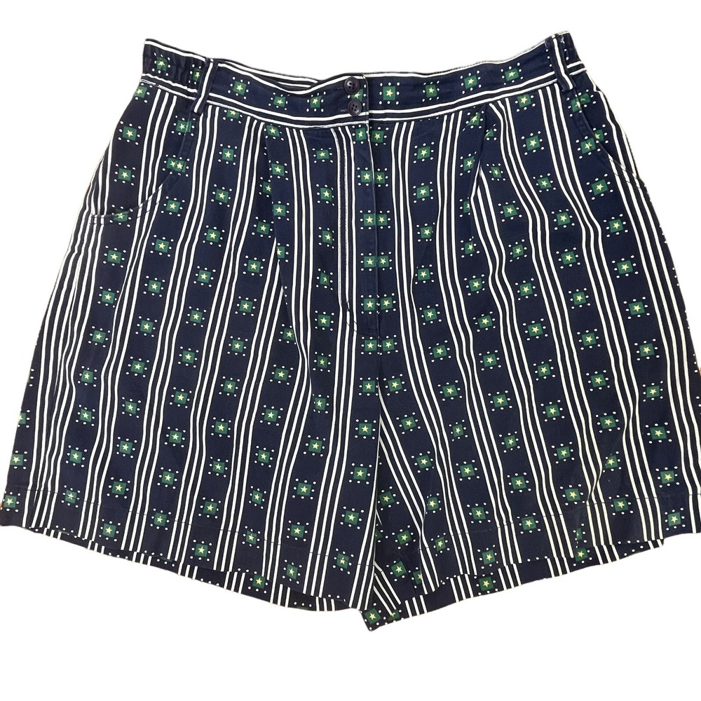 Talbots Shorts‎ Women Sz 6 Nautical Blue White High Rise Stripe Cotton